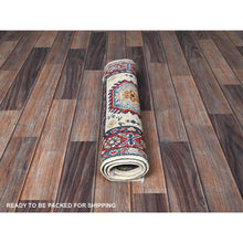 Load image into Gallery viewer, 2&#39;x3&#39;1&quot; Tofu White, Kazak With Geometric Pattern, Soft And Shiny Wool, Vegetable Dyes, Hand Knotted, Denser Weave, Sample, Mat, Oriental Rug FWR2196