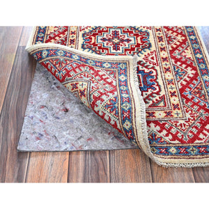 2'x3' Chiffon White, Colorful Kazak with Geometric Medallions Design, Vegetable Dyes, Soft and Vibrant Wool, Hand Knotted, Denser Weave, Sample, Mat, Oriental Rug Sh367 FWR2202