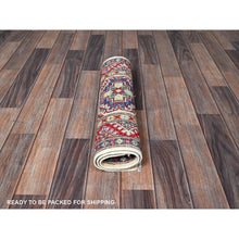 Load image into Gallery viewer, 2&#39;x3&#39; Chiffon White, Colorful Kazak With Geometric Medallions Design, Vegetable Dyes, Soft And Vibrant Wool, Hand Knotted, Denser Weave, Sample, Mat, Oriental Rug FWR2202