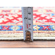 Load image into Gallery viewer, 2&#39;x3&#39; Chiffon White, Colorful Kazak With Geometric Medallions Design, Vegetable Dyes, Soft And Vibrant Wool, Hand Knotted, Denser Weave, Sample, Mat, Oriental Rug FWR2202