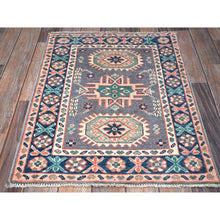 Load image into Gallery viewer, 2&#39;x2&#39;8&quot; Pewter Gray, Kazak With Geometric Pattern, Soft And Shiny Wool, Hand Knotted, Vegetable Dyes, Denser Weave, Sample, Mat, Oriental Rug FWR2208