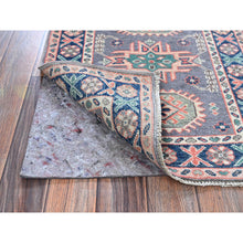 Load image into Gallery viewer, 2&#39;x2&#39;8&quot; Pewter Gray, Kazak With Geometric Pattern, Soft And Shiny Wool, Hand Knotted, Vegetable Dyes, Denser Weave, Sample, Mat, Oriental Rug FWR2208