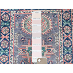 2'x2'8" Pewter Gray, Kazak With Geometric Pattern, Soft And Shiny Wool, Hand Knotted, Vegetable Dyes, Denser Weave, Sample, Mat, Oriental Rug FWR2208