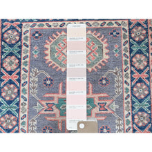 Load image into Gallery viewer, 2&#39;x2&#39;8&quot; Pewter Gray, Kazak With Geometric Pattern, Soft And Shiny Wool, Hand Knotted, Vegetable Dyes, Denser Weave, Sample, Mat, Oriental Rug FWR2208