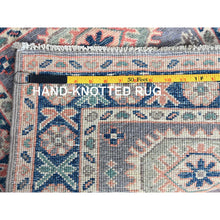Load image into Gallery viewer, 2&#39;x2&#39;8&quot; Pewter Gray, Kazak With Geometric Pattern, Soft And Shiny Wool, Hand Knotted, Vegetable Dyes, Denser Weave, Sample, Mat, Oriental Rug FWR2208