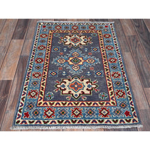 Load image into Gallery viewer, 2&#39;x3&#39; Lilac Gray, Kazak with Geometric Medallions Design, Vegetable Dyes, Hand Knotted, Soft Wool, Denser Weave, Sample, Mat, Oriental Rug Sh369 FWR2214