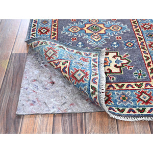 2'x3' Lilac Gray, Kazak with Geometric Medallions Design, Vegetable Dyes, Hand Knotted, Soft Wool, Denser Weave, Sample, Mat, Oriental Rug Sh369 FWR2214