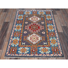 Load image into Gallery viewer, 2&#39;1&quot;x2&#39;10&quot; Quail Gray, Kazak With Geometric Medallions Design, Hand Knotted, Soft Wool, Vegetable Dyes, Denser Weave, Mat, Sample, Oriental Rug FWR2226