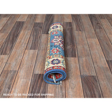 Load image into Gallery viewer, 2&#39;x3&#39; Maya Blue, Kazak with Tribal Medallions Design, Hand Knotted, Vegetable Dyes, Soft Wool, Denser Weave, Sample, Mat, Oriental Rug Sh375 FWR2250
