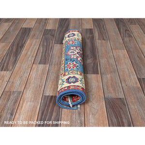 2'x3' Maya Blue, Kazak with Tribal Medallions Design, Hand Knotted, Vegetable Dyes, Soft Wool, Denser Weave, Sample, Mat, Oriental Rug Sh375 FWR2250