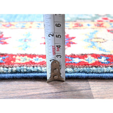 Load image into Gallery viewer, 2&#39;x3&#39; Maya Blue, Kazak With Tribal Medallions Design, Hand Knotted, Vegetable Dyes, Soft Wool, Denser Weave, Sample, Mat, Oriental Rug FWR2250