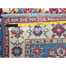 Load image into Gallery viewer, 2&#39;x3&#39; Maya Blue, Kazak With Tribal Medallions Design, Hand Knotted, Vegetable Dyes, Soft Wool, Denser Weave, Sample, Mat, Oriental Rug FWR2250
