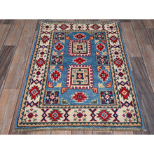 Load image into Gallery viewer, 2&#39;x3&#39; Bayern Blue, Kazak with All Over Tribal Motifs, Hand Knotted, Soft Wool, Natural Dyes, Denser Weave, Mat, Sample, Oriental Rug Sh376 FWR2256