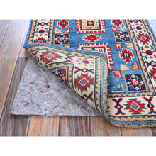 Load image into Gallery viewer, 2&#39;x3&#39; Bayern Blue, Kazak With All Over Tribal Motifs, Hand Knotted, Soft Wool, Natural Dyes, Denser Weave, Mat, Sample, Oriental Rug FWR2256