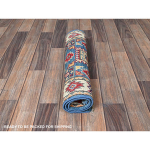 2'x3' Bayern Blue, Kazak with All Over Tribal Motifs, Hand Knotted, Soft Wool, Natural Dyes, Denser Weave, Mat, Sample, Oriental Rug Sh376 FWR2256