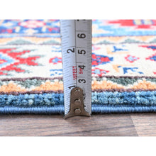 Load image into Gallery viewer, 2&#39;x3&#39; Bayern Blue, Kazak With All Over Tribal Motifs, Hand Knotted, Soft Wool, Natural Dyes, Denser Weave, Mat, Sample, Oriental Rug FWR2256