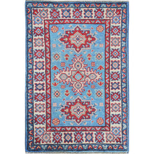 Load image into Gallery viewer, 2&#39;x2&#39;10&quot; Alaskan Blue, Kazak with Tribal Medallions Design, Vegetable Dyes, Soft Wool, Hand Knotted, Denser Weave, Sample, Mat, Oriental Rug Sh377 FWR2262