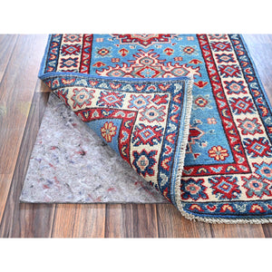 2'x2'10" Alaskan Blue, Kazak with Tribal Medallions Design, Vegetable Dyes, Soft Wool, Hand Knotted, Denser Weave, Sample, Mat, Oriental Rug Sh377 FWR2262