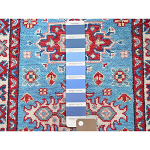 2'x2'10" Alaskan Blue, Kazak with Tribal Medallions Design, Vegetable Dyes, Soft Wool, Hand Knotted, Denser Weave, Sample, Mat, Oriental Rug Sh377 FWR2262