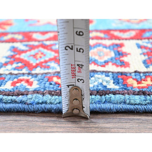 2'x2'10" Alaskan Blue, Kazak with Tribal Medallions Design, Vegetable Dyes, Soft Wool, Hand Knotted, Denser Weave, Sample, Mat, Oriental Rug Sh377 FWR2262