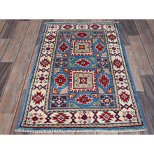 Load image into Gallery viewer, 1&#39;10&quot;x3&#39; Dutch Blue, Kazak with Geometric Medallions Design, Vegetable Dyes, Hand Knotted, Soft Wool, Denser Weave, Sample, Mat, Oriental Rug FWR2268