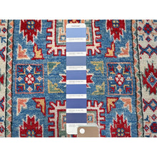 Load image into Gallery viewer, 1&#39;10&quot;x3&#39; Dutch Blue, Kazak with Geometric Medallions Design, Vegetable Dyes, Hand Knotted, Soft Wool, Denser Weave, Sample, Mat, Oriental Rug FWR2268