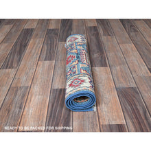 Load image into Gallery viewer, 1&#39;10&quot;x3&#39; Dutch Blue, Kazak With Geometric Medallions Design, Vegetable Dyes, Hand Knotted, Soft Wool, Denser Weave, Sample, Mat, Oriental Rug FWR2268