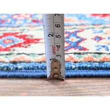 Load image into Gallery viewer, 1&#39;10&quot;x3&#39; Dutch Blue, Kazak with Geometric Medallions Design, Vegetable Dyes, Hand Knotted, Soft Wool, Denser Weave, Sample, Mat, Oriental Rug FWR2268