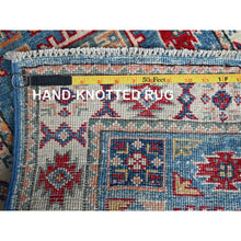 Load image into Gallery viewer, 1&#39;10&quot;x3&#39; Dutch Blue, Kazak with Geometric Medallions Design, Vegetable Dyes, Hand Knotted, Soft Wool, Denser Weave, Sample, Mat, Oriental Rug FWR2268
