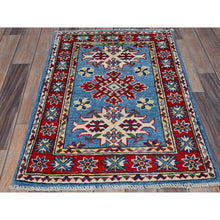 Load image into Gallery viewer, 2&#39;1&quot;x3&#39; Maya Blue, Kazak with Tribal Medallions Design, Vegetable Dyes, Hand Knotted, Soft Wool, Denser Weave, Sample, Mat, Oriental Rug FWR2274