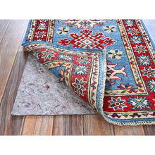 Load image into Gallery viewer, 2&#39;1&quot;x3&#39; Maya Blue, Kazak with Tribal Medallions Design, Vegetable Dyes, Hand Knotted, Soft Wool, Denser Weave, Sample, Mat, Oriental Rug FWR2274