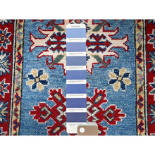 Load image into Gallery viewer, 2&#39;1&quot;x3&#39; Maya Blue, Kazak with Tribal Medallions Design, Vegetable Dyes, Hand Knotted, Soft Wool, Denser Weave, Sample, Mat, Oriental Rug FWR2274