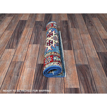 Load image into Gallery viewer, 2&#39;1&quot;x3&#39; Maya Blue, Kazak with Tribal Medallions Design, Vegetable Dyes, Hand Knotted, Soft Wool, Denser Weave, Sample, Mat, Oriental Rug FWR2274