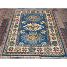 Load image into Gallery viewer, 2&#39;1&quot;x2&#39;9&quot; Imperial Blue, Hand Knotted, Kazak with Tribal Medallions Design, Vegetable Dyes, Soft Wool, Denser Weave, Sample, Mat, Oriental Rug FWR2280