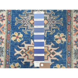 2'1"x2'9" Imperial Blue, Hand Knotted, Kazak with Tribal Medallions Design, Vegetable Dyes, Soft Wool, Denser Weave, Sample, Mat, Oriental Rug FWR2280
