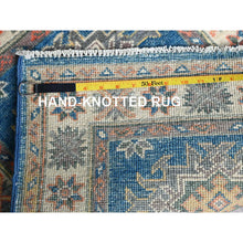 Load image into Gallery viewer, 2&#39;1&quot;x2&#39;9&quot; Imperial Blue, Hand Knotted, Kazak with Tribal Medallions Design, Vegetable Dyes, Soft Wool, Denser Weave, Sample, Mat, Oriental Rug FWR2280