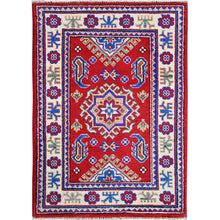 Load image into Gallery viewer, 2&#39;x3&#39; Imperial Red, Kazak with Geometric Medallion Design, Vegetable Dyes, Hand Knotted, Soft and Vibrant Wool, Denser Weave, Sample, Mat, Oriental Rug Sh382 FWR2292