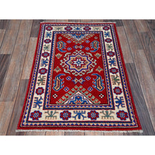 Load image into Gallery viewer, 2&#39;x3&#39; Imperial Red, Kazak With Geometric Medallion Design, Vegetable Dyes, Hand Knotted, Soft And Vibrant Wool, Denser Weave, Sample, Mat, Oriental Rug FWR2292