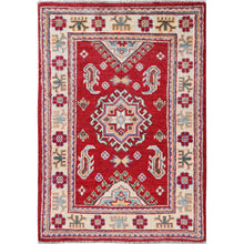 Load image into Gallery viewer, 2&#39;x3&#39; Crimson Red, Kazak with Geometric Medallion Design, Vegetable Dyes, Soft Wool, Hand Knotted, Denser Weave, Sample, Mat, Oriental Rug Sh383 FWR2298