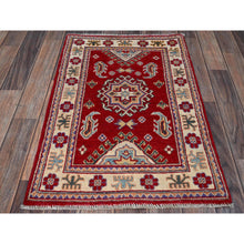 Load image into Gallery viewer, 2&#39;x3&#39; Crimson Red, Kazak With Geometric Medallion Design, Vegetable Dyes, Soft Wool, Hand Knotted, Denser Weave, Sample, Mat, Oriental Rug FWR2298