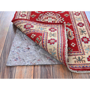 2'x3' Crimson Red, Kazak with Geometric Medallion Design, Vegetable Dyes, Soft Wool, Hand Knotted, Denser Weave, Sample, Mat, Oriental Rug Sh383 FWR2298