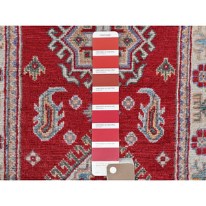 2'x3' Crimson Red, Kazak With Geometric Medallion Design, Vegetable Dyes, Soft Wool, Hand Knotted, Denser Weave, Sample, Mat, Oriental Rug FWR2298