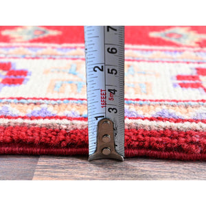 2'x3' Crimson Red, Kazak with Geometric Medallion Design, Vegetable Dyes, Soft Wool, Hand Knotted, Denser Weave, Sample, Mat, Oriental Rug Sh383 FWR2298