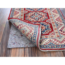 Load image into Gallery viewer, 2&#39;x3&#39; Berry Red, Kazak With Geometric Medallions Design, Hand Knotted, Soft Wool, Natural Dyes, Denser Weave, Sample, Mat, Oriental Rug FWR2304