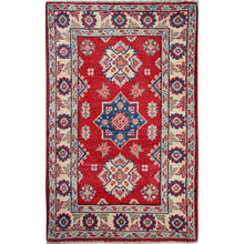 Load image into Gallery viewer, 2&#39;x3&#39; Berry Red, Kazak with Geometric Medallions Design, Hand Knotted, Vegetable Dyes, Soft 100% Wool, Denser Weave, Sample, Mat, Oriental Rug Sh385 FWR2310