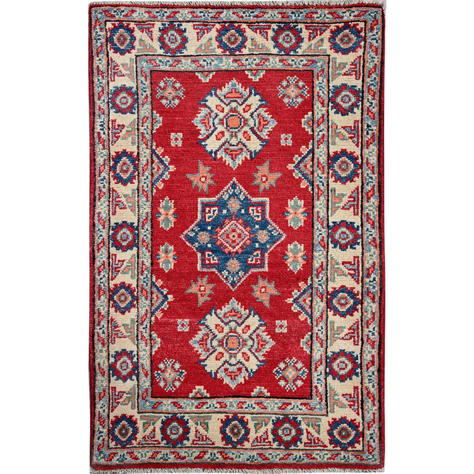 2'x3' Berry Red, Kazak with Geometric Medallions Design, Hand Knotted, Vegetable Dyes, Soft 100% Wool, Denser Weave, Sample, Mat, Oriental Rug Sh385 FWR2310