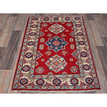 Load image into Gallery viewer, 2&#39;x3&#39; Berry Red, Kazak with Geometric Medallions Design, Hand Knotted, Vegetable Dyes, Soft 100% Wool, Denser Weave, Sample, Mat, Oriental Rug Sh385 FWR2310