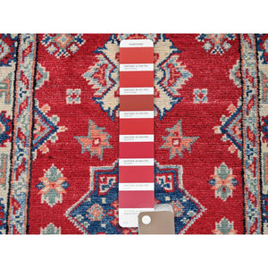 2'x3' Berry Red, Kazak with Geometric Medallions Design, Hand Knotted, Vegetable Dyes, Soft 100% Wool, Denser Weave, Sample, Mat, Oriental Rug Sh385 FWR2310