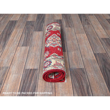 Load image into Gallery viewer, 2&#39;x3&#39; Berry Red, Kazak with Geometric Medallions Design, Hand Knotted, Vegetable Dyes, Soft 100% Wool, Denser Weave, Sample, Mat, Oriental Rug Sh385 FWR2310
