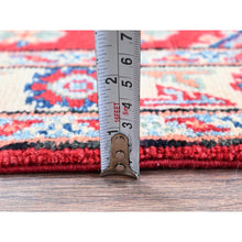 Load image into Gallery viewer, 2&#39;x3&#39; Berry Red, Kazak with Geometric Medallions Design, Hand Knotted, Vegetable Dyes, Soft 100% Wool, Denser Weave, Sample, Mat, Oriental Rug Sh385 FWR2310
